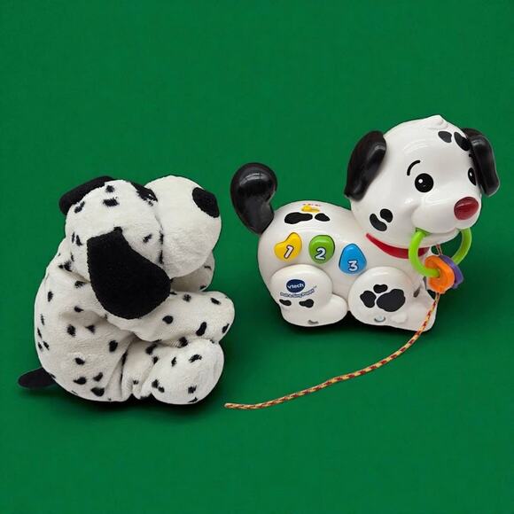 Puppy Friends Ty Pluffies 11" Dotters Dalmation Plush & VTech Pull Sing Dog Toy - Picture 3 of 13